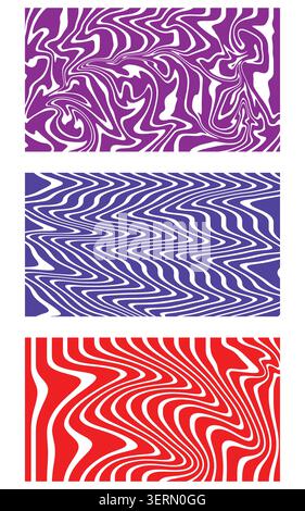 Colorful psychedelic wavy line pattern background vector set Stock Vector