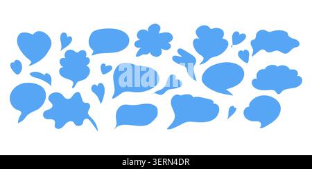 Blue Speech bubbles in doodle style. Cloud textbox hand drawn set. Set of blue text comment box. Stock Vector