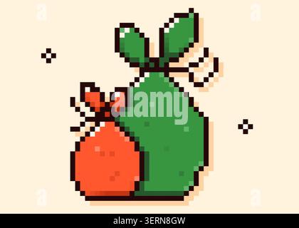 Pixel art New Year's two bags with gifts. Stock Vector