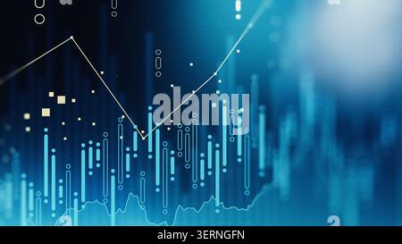 Stock market graph shows trading trends over time with data points and fluctuations Stock Photo