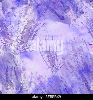 Rich watercolor abstract seamless pattern in deep purple and violet hues with expressive brush strokes and paint splatters. A dramatic and artistic ba Stock Photo