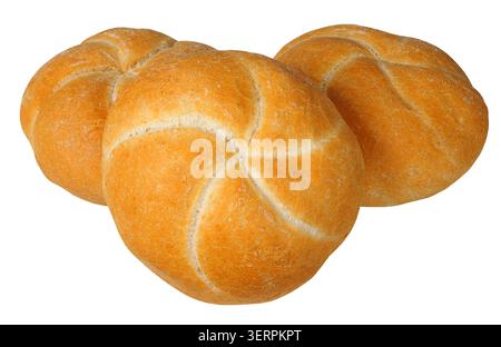 Three bread rolls isolated on white background Stock Photo