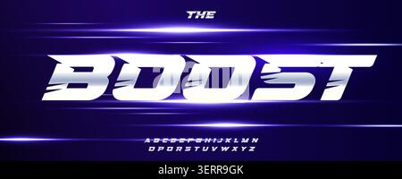 Metal Font Sport Logo Speed Race Alphabet English Letter Set Modern Typography, Power Car Racing Typographic Design for Title Text, Run Poster Stock Vector