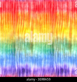 Hand painted watercolor tie dye seamless pattern with rainbow gradient and soft vertical stripes. Vibrant artistic background for fabric, wallpaper, w Stock Photo