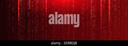 Virus Code Flow Red Binary Code Bug Cyber Attack Pattern. Malware Attack Ransomware Warning Background. Computer Hacking Cyber Security Breach. AI Stock Vector
