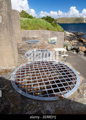 Old cutch kettles in Hillswick village, cutch was used to preserve fishing lines and nets, Mainland Shetland, Scotland, UK. Stock Photo