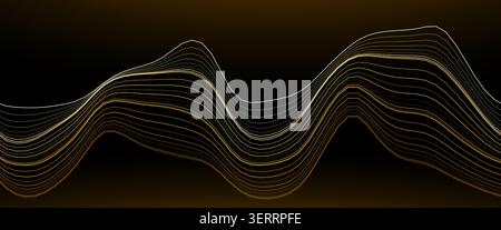 Wavy Golden Stripes Pattern Japanese Linear Ornate. Fluid Curve Lines Art Wave Pattern Topographic Style. Gold Elegant Pattern for Premium Branding Stock Vector
