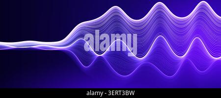 Neuro Science Research Abstract Digital Medical Transformation AI Neuronal Connection Waving Helix Lines Blue Neon Glowing Pathway. Innovate Neural Stock Vector
