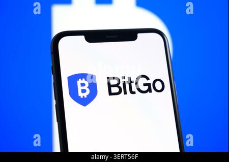 Paris, France - June 19, 2026 : A smartphone screen displaying the BitGo cryptocurrency security logo. Stock Photo