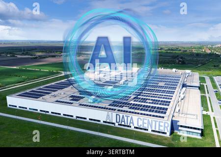AI data processing center with rooftop solar panels Stock Photo