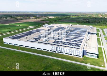 AI data processing center with rooftop solar panels Stock Photo