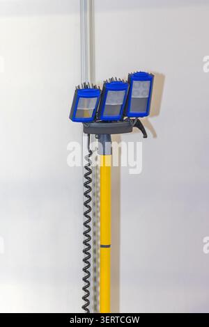 Portable Led Work Light Reflectors at Pole at Construction Site Stock Photo