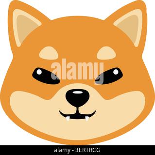 Flat illustration of an orange shiba style dog face with pointed ears cream cheeks black eyes and tiny fangs Stock Vector