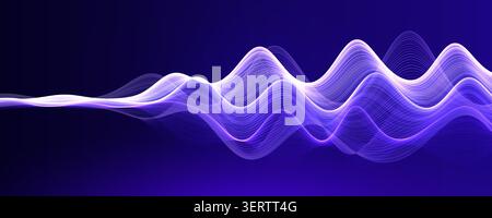 Neuro Science Research Abstract Digital Medical Transformation AI Neuronal Connection Waving Helix Lines Blue Neon Glowing Pathway. Innovate Neural Stock Vector