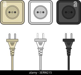 Type C electrical wall sockets and matching power plugs Stock Vector