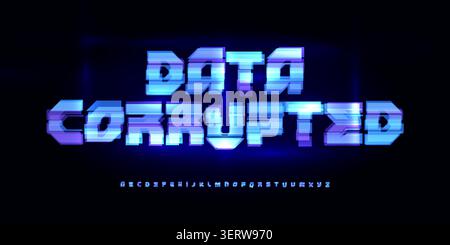 Tech Screen Font Logo Alphabet Futuristic Letter Set Modern HUD Typography, Digital Glitch Typographic Design Title Text, Typo Poster Headline, Type Stock Vector