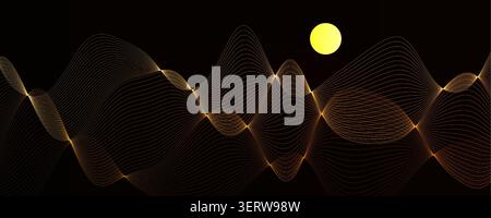 Wavy Golden Stripes Pattern Japanese Linear Ornate. Fluid Curve Lines Art Wave Pattern Topographic Style. Gold Elegant Pattern for Premium Branding Stock Vector