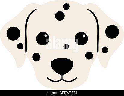 Flat illustration of a dalmatian dog face with black spots floppy ears round eyes and a large black nose Stock Vector