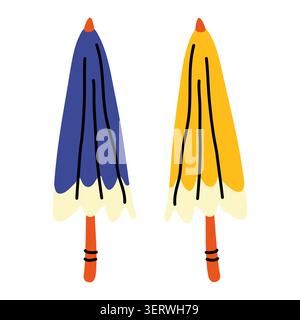 Umbrella vector illustrations isolated on white background. Closed beach sunshades in blue and yellow colors Stock Vector