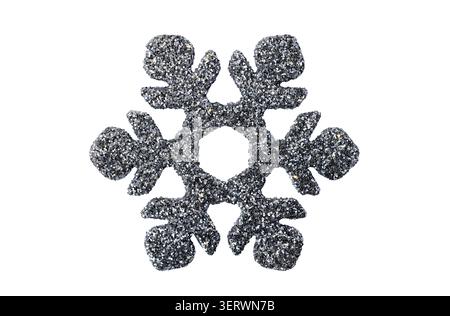 Silver shiny snowflake decoration isolated cutout on white Stock Photo