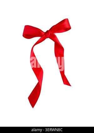 Red satin bow tied ribbon isolated cutout on white Stock Photo