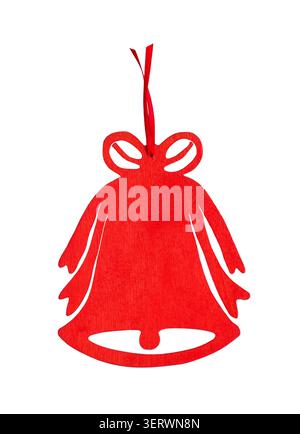 Red wooden Christmas bell decoration isolated cutout on white Stock Photo
