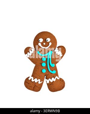 Happy gingerbread man cookie isolated cutout on white background Stock Photo