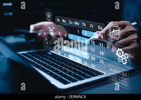 AI calendar scheduling and task automation concept. digital planner, smart reminders, workflow checklist, appointment management, productivity tools, Stock Photo
