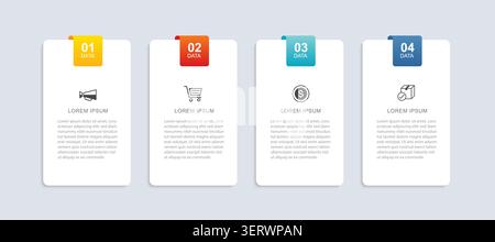 Infographic business vertical paper card banner template 4 options steps layout. Stock Vector