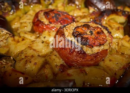 Greek Stuffed Vegetables with Rice (Gemista) in Oven Stock Photo
