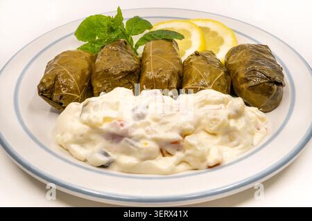 Stuffed Vine Leaves (Greek Dolmades). Stock Photo
