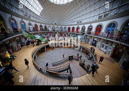 Wide panorama of the interior of Leeds Corn Exchange in Leeds, West Yorkshire, England, UK. Stock Photo