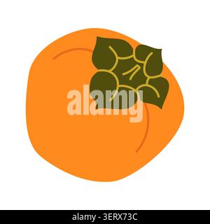 Autumn Persimmon Vector Illustration Flat Geometric Whole Ripe Fruit Isolated Stock Vector