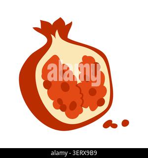 Autumn Pomegranate Vector Illustration Flat Geometric Open Cut Fruit Isolated Stock Vector