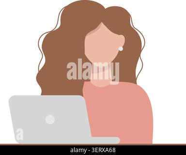 Female character using laptop in simple flat design vector illustration suitable for education business communication and digital projects Stock Vector
