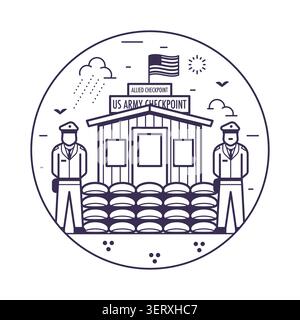 Checkpoint Charlie Berlin Landmark Line Icon Stock Vector