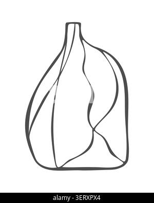 Minimalist line art vase illustration in abstract hand drawn style for scandinavian interior print, elegant ceramic branding and boho card design feat Stock Vector