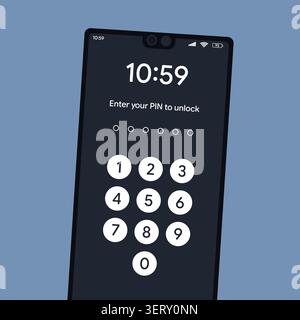 Enter your pin to unlock. Telephone privacy security concept - private code locked screen. Stock Vector