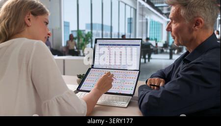 Vendor Risk Manager And Team Analyze Supplier Data Using Software Tools. Stock Photo