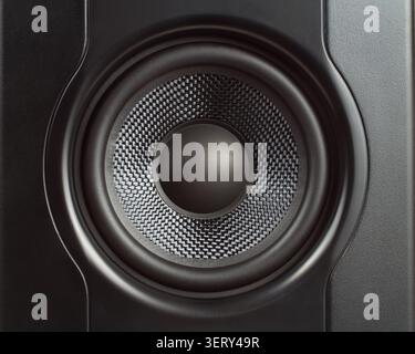 Kevlar speaker for sound reproduction. Close-up of the speaker system. Stock Photo