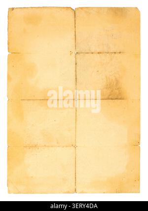 An old yellowed sheet of paper. An old sheet of paper on a white background. Stock Photo