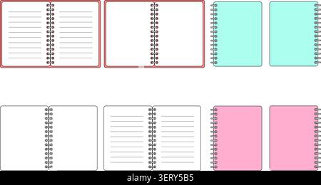 A colorful set of binder notebook memo frames featuring red, blue, and pink variations. Includes note pages, labels, banners, headers, and memo layout Stock Vector