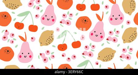 Seamless scandinavian fruit pattern with lemons and pears on white. Vector illustration Stock Vector