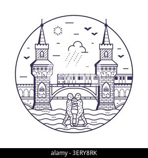 Oberbaum bridge Berlin Landmark Line Icon Stock Vector