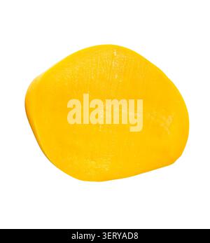 A half of ripe yellow mango fruit is isolated on white background with clipping path. Stock Photo