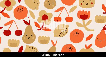 Seamless scandinavian fruit pattern in warm beige tones. Vector illustration Stock Vector