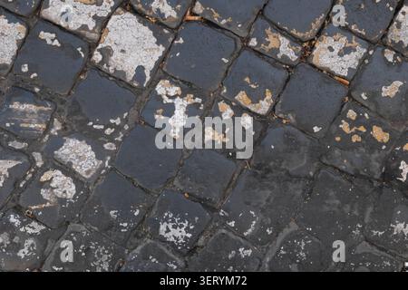 OLD STONE PAVEMENT TEXTURE BACKGROUND TOP VIEW Stock Photo