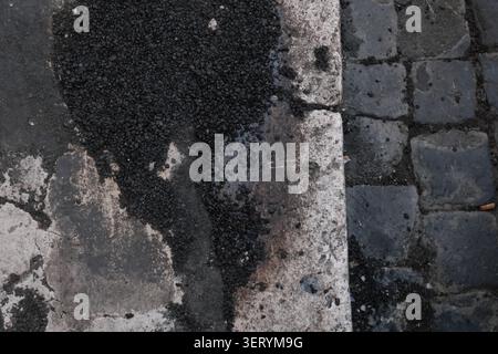 OLD STONE PAVEMENT TEXTURE BACKGROUND TOP VIEW Stock Photo