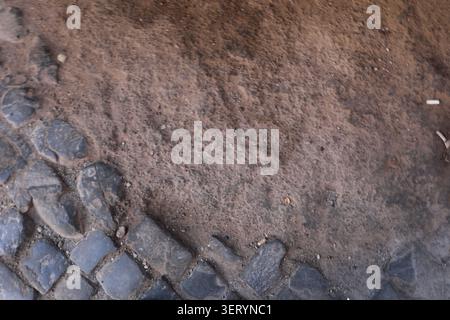 OLD STONE PAVEMENT TEXTURE BACKGROUND TOP VIEW Stock Photo