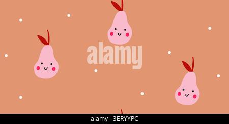 Seamless cute pear pattern with polka dots in earthy tones. Vector illustration Stock Vector